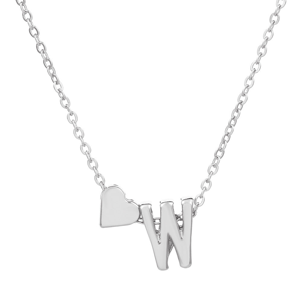 Wholesale love 26 English letters creative heart-shaped short clavicle chain